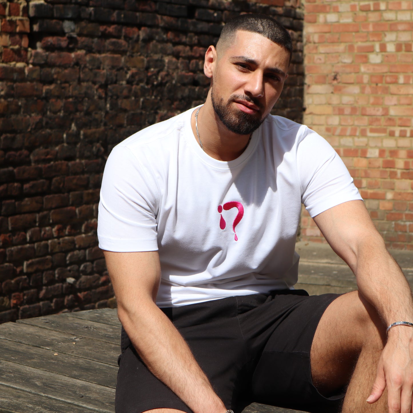 White with Pink Logo T Shirt