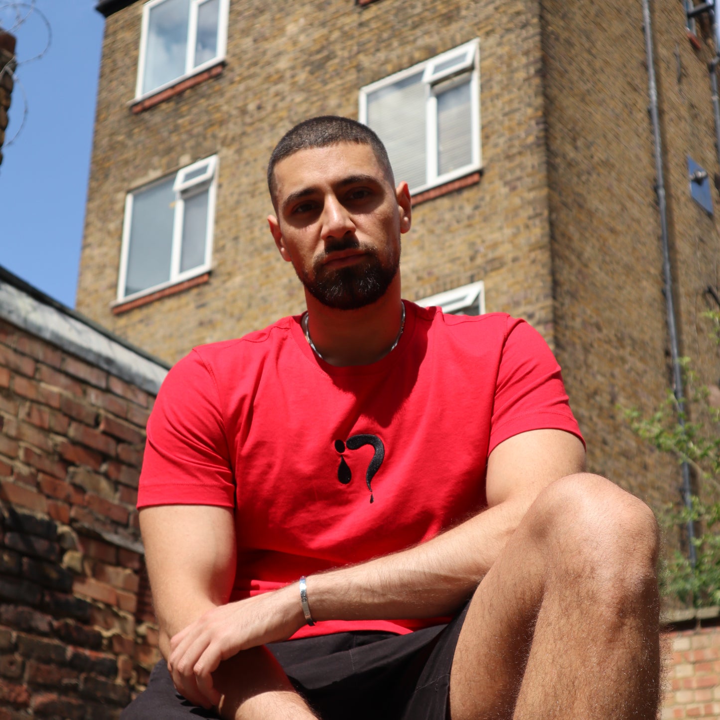 Red with Black Logo T Shirt